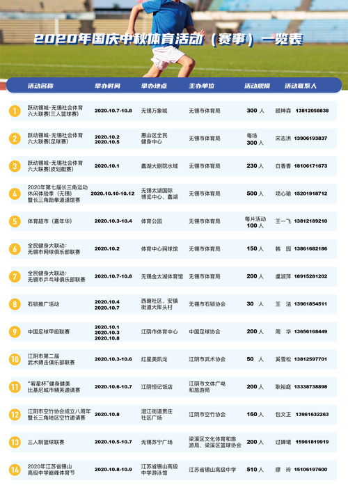 2020年国庆中秋体育活动 赛事 一览表